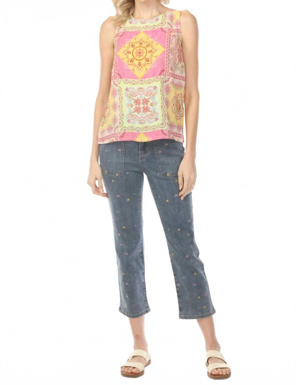 NEW CHARLIE B embroidered cropped utility narrow leg jeans in medium blue